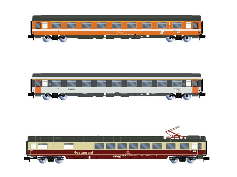 Arnold Personenwagen-Set EuroCity "Mozart" DB, SNCF, ÖBB 3-teilig , Epoche IV-V HN4390