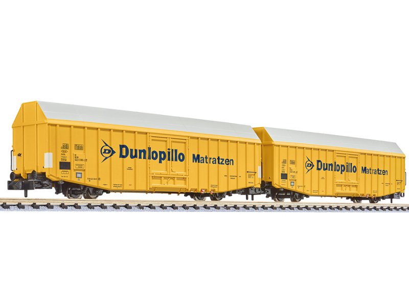 Liliput N Set großräumige Güterwagen DB "Dunlopillo Matratzen" Bauart Hbbks Ep.: VI L260160