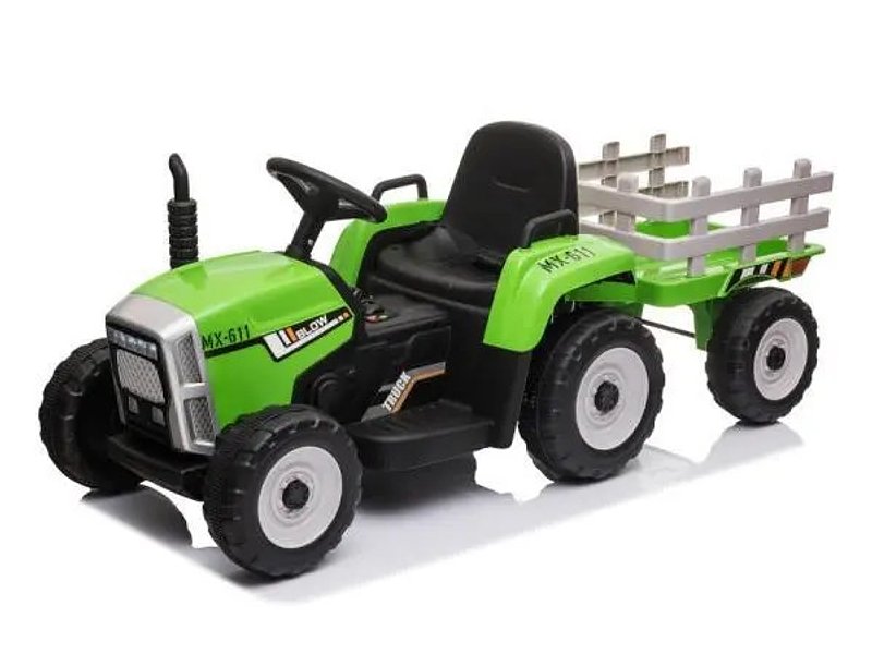 es-toys Kinder-Elektroauto Traktor mit Anhänger grün