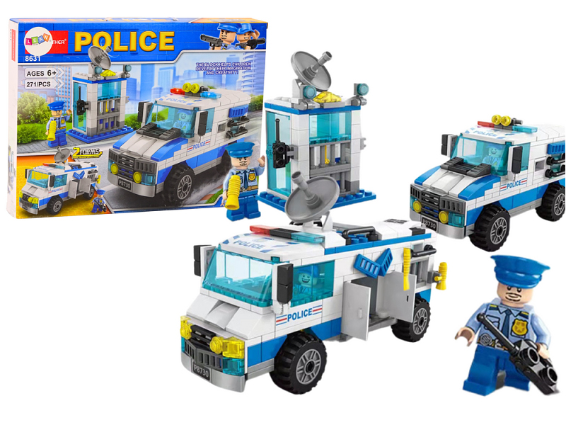 Lean Toys Bausteineset Polizeiauto mit Gebäude 271 Teile 18299