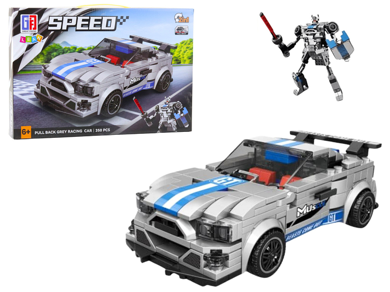 Lean Toys Bausteineset Auto Roboter 2in1 blau / grau 350 Teile 23573