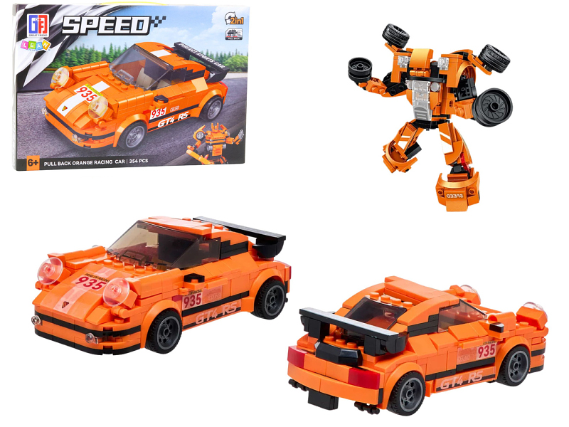 Lean Toys Bausteineset Auto Roboter 2in1 Orange 354 Teile 23574