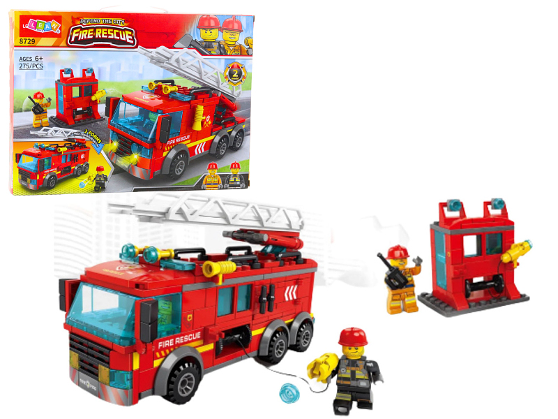 Lean Toys Bausteineset Feuerwehrauto mit Gebäude 275 Teile 23604