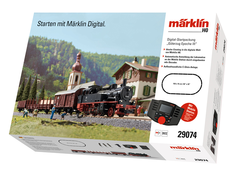 Märklin H0 Startset digital Güterzug mit BR 74 Ep. III Gleisoval Mobile Station 29074