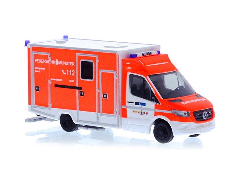 Rietze H0 Mercedes Benz MB Sprinter '18 Rettungsdienst RTW Feuerwehr Münster 76145